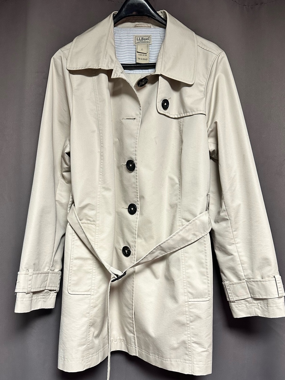 L.L. Bean Women's Light Cream Trench Coat with Waist Tie